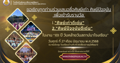 ขอเชิญทุกท่านร่วมเสนอชื่อศิษย์เก่า ศิษย์ปัจจุบัน ในงาน “101 ปี วันคล้ายวันสถาปนาโรงเรียนบ้านพิงพวย(เสียงราษฎร์พัฒนา)”